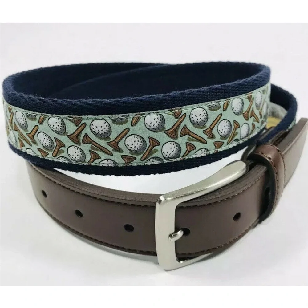 Tommy Bahama Golf Ball Golf Tee Print Canvas Belt